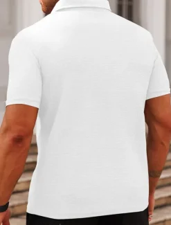 Discount OUKU Men's Waffle Polo Shirts Golf Shirt Work Casual Lapel Short Sleeve Basic Modern Plain Buttons Summer Spring Regular Fit Black White Yellow Red Light Grey Light Blue Waffle Polo Shirts