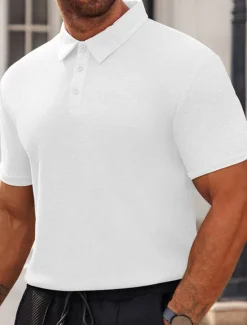 Discount OUKU Men's Waffle Polo Shirts Golf Shirt Work Casual Lapel Short Sleeve Basic Modern Plain Buttons Summer Spring Regular Fit Black White Yellow Red Light Grey Light Blue Waffle Polo Shirts