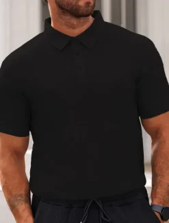 Discount OUKU Men's Waffle Polo Shirts Golf Shirt Work Casual Lapel Short Sleeve Basic Modern Plain Buttons Summer Spring Regular Fit Black White Yellow Red Light Grey Light Blue Waffle Polo Shirts