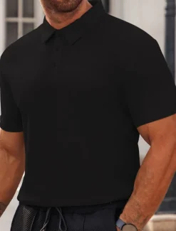 Discount OUKU Men's Waffle Polo Shirts Golf Shirt Work Casual Lapel Short Sleeve Basic Modern Plain Buttons Summer Spring Regular Fit Black White Yellow Red Light Grey Light Blue Waffle Polo Shirts