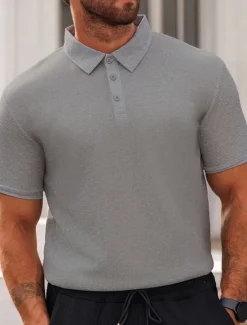 Discount OUKU Men's Waffle Polo Shirts Golf Shirt Work Casual Lapel Short Sleeve Basic Modern Plain Buttons Summer Spring Regular Fit Black White Yellow Red Light Grey Light Blue Waffle Polo Shirts
