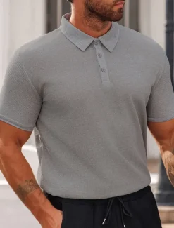 Discount OUKU Men's Waffle Polo Shirts Golf Shirt Work Casual Lapel Short Sleeve Basic Modern Plain Buttons Summer Spring Regular Fit Black White Yellow Red Light Grey Light Blue Waffle Polo Shirts