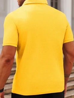 Discount OUKU Men's Waffle Polo Shirts Golf Shirt Work Casual Lapel Short Sleeve Basic Modern Plain Buttons Summer Spring Regular Fit Black White Yellow Red Light Grey Light Blue Waffle Polo Shirts