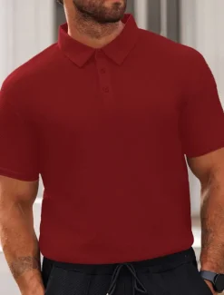 Discount OUKU Men's Waffle Polo Shirts Golf Shirt Work Casual Lapel Short Sleeve Basic Modern Plain Buttons Summer Spring Regular Fit Black White Yellow Red Light Grey Light Blue Waffle Polo Shirts