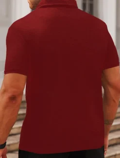 Discount OUKU Men's Waffle Polo Shirts Golf Shirt Work Casual Lapel Short Sleeve Basic Modern Plain Buttons Summer Spring Regular Fit Black White Yellow Red Light Grey Light Blue Waffle Polo Shirts