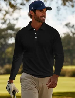 Sale OUKU Men's Waffle Polo Shirts Golf Shirt Casual Holiday Classic Long Sleeve Fashion Comfortable Solid Color Button Front Button-Down Spring & Fall Regular Fit Black White Gray Waffle Polo Shirts