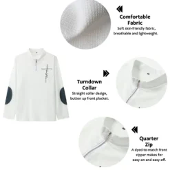 OUKU Men's Waffle Polo Shirts Golf Polos Shirts Long Sleeve Polo Shirts Turndown Zip Casual Daily 3D Print Fall & Winter Black White Apricot