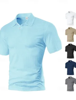 New OUKU Men's Waffle Polo Shirts Golf Shirt Work Casual Lapel Short Sleeve Basic Modern Plain Buttons Summer Spring Regular Fit Wine Black White Navy Blue Khaki Gray Waffle Polo Shirts