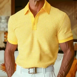 OUKU Men's Waffle Polo Shirts Polo Shirts Casual Holiday Lapel Ribbed Polo Collar Short Sleeve Fashion Basic Plain Buttons Soft Summer Spring Regular Fit White Yellow Burgundy Mint Green Green khaki