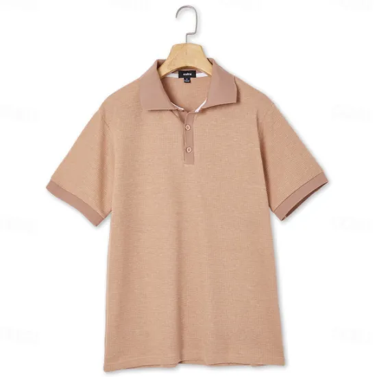 OUKU Men's Waffle Polo Shirts Polo Shirts Casual Holiday Lapel Ribbed Polo Collar Short Sleeve Fashion Basic Plain Buttons Soft Summer Spring Regular Fit White Yellow Burgundy Mint Green Green khaki