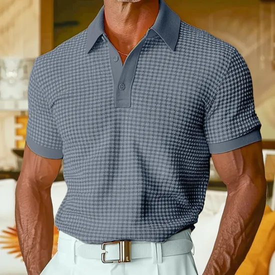 OUKU Men's Waffle Polo Shirts Polo Shirts Casual Holiday Lapel Ribbed Polo Collar Short Sleeve Fashion Basic Plain Buttons Soft Summer Spring Regular Fit White Yellow Burgundy Mint Green Green khaki