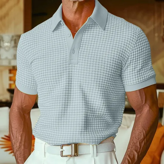 OUKU Men's Waffle Polo Shirts Polo Shirts Casual Holiday Lapel Ribbed Polo Collar Short Sleeve Fashion Basic Plain Buttons Soft Summer Spring Regular Fit White Yellow Burgundy Mint Green Green khaki
