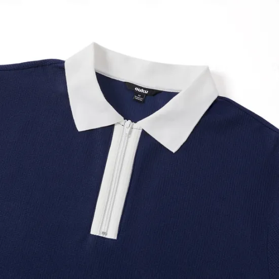 New OUKU Men's Waffle Polo Shirts Quarter Zip Polo Outdoor Causal Quarter Zip Long Sleeve Fashion Modern Solid Color Knitted Spring & Fall Standard Fit Navy Blue Dark Green Orange Light Grey Waffle Polo