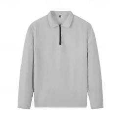 New OUKU Men's Waffle Polo Shirts Quarter Zip Polo Daily Holiday Quarter Zip Long Sleeve Fashion Modern Plain 2 Piece Spring & Fall Regular Fit Black White Blue Khaki Light Grey Waffle Polo Shirts