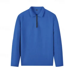 New OUKU Men's Waffle Polo Shirts Quarter Zip Polo Daily Holiday Quarter Zip Long Sleeve Fashion Modern Plain 2 Piece Spring & Fall Regular Fit Black White Blue Khaki Light Grey Waffle Polo Shirts