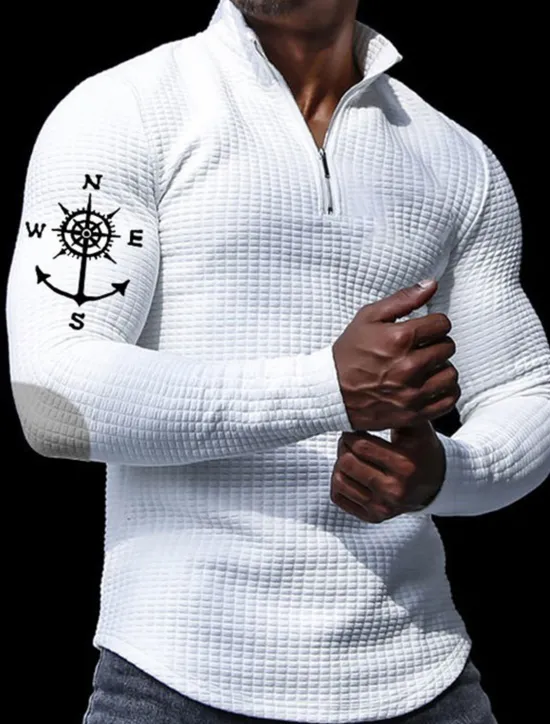 Best OUKU Men's Waffle Polo Shirts Zip Polo Golf Polos Shirts Long Sleeve Polo Shirts Zip Vintage Casual Daily 3D Print Fall & Winter Black White Wine