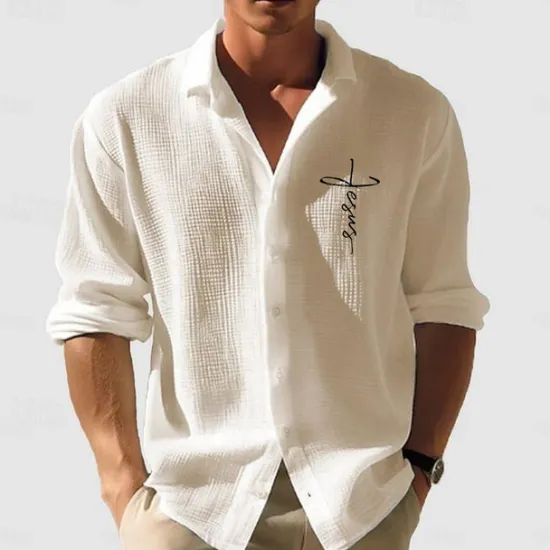 Best OUKU Men's Waffle Shirt Summer Shirt Casual Shirt Waffle Knit Shirt White Light Green Pink Dark Gray Apricot Long Sleeve Textured Fashion Turndown Vacation Holiday Clothing Apparel Cotton Fashion Work