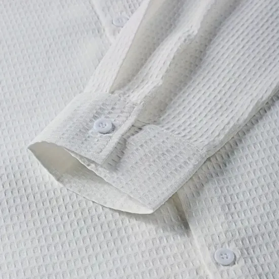 Best OUKU Men's Waffle Shirt Summer Shirt Casual Shirt Waffle Knit Shirt White Light Green Pink Dark Gray Apricot Long Sleeve Textured Fashion Turndown Vacation Holiday Clothing Apparel Cotton Fashion Work
