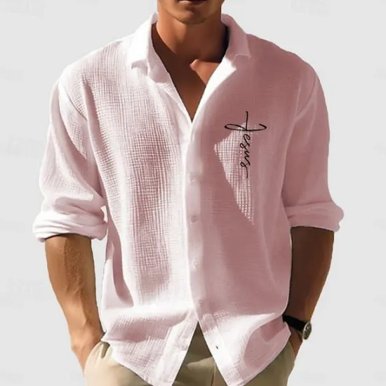 Best OUKU Men's Waffle Shirt Summer Shirt Casual Shirt Waffle Knit Shirt White Light Green Pink Dark Gray Apricot Long Sleeve Textured Fashion Turndown Vacation Holiday Clothing Apparel Cotton Fashion Work