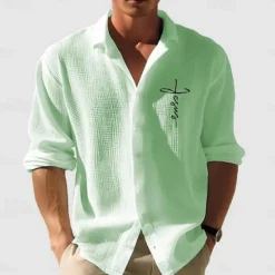 Best OUKU Men's Waffle Shirt Summer Shirt Casual Shirt Waffle Knit Shirt White Light Green Pink Dark Gray Apricot Long Sleeve Textured Fashion Turndown Vacation Holiday Clothing Apparel Cotton Fashion Work
