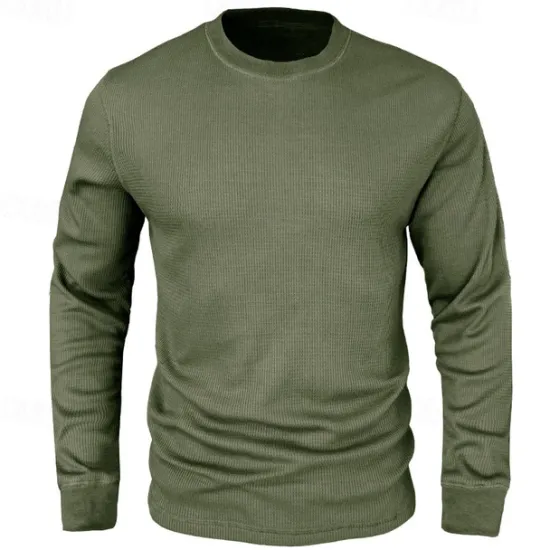 Hot OUKU Men's Waffle Shirt T Shirt Tee Top Long Sleeve Shirt Long Sleeve Crew Neck Spring & Fall Plain Fashion Designer Basic Vacation Street Going out Dark Grey Black White Top Tee for Men