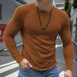 Hot OUKU Men's Waffle Shirt T Shirt Tee Top Long Sleeve Shirt Long Sleeve Crew Neck Spring & Fall Plain Fashion Designer Basic Vacation Street Going out Dark Grey Black White Top Tee for Men