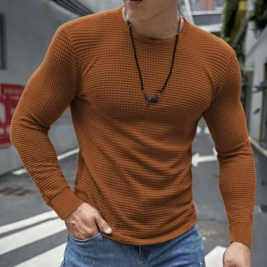 Hot OUKU Men's Waffle Shirt T Shirt Tee Top Long Sleeve Shirt Long Sleeve Crew Neck Spring & Fall Plain Fashion Designer Basic Vacation Street Going out Dark Grey Black White Top Tee for Men