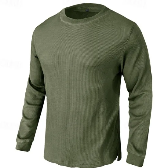 Hot OUKU Men's Waffle Shirt T Shirt Tee Top Long Sleeve Shirt Long Sleeve Crew Neck Spring & Fall Plain Fashion Designer Basic Vacation Street Going out Dark Grey Black White Top Tee for Men