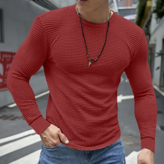 Hot OUKU Men's Waffle Shirt T Shirt Tee Top Long Sleeve Shirt Long Sleeve Crew Neck Spring & Fall Plain Fashion Designer Basic Vacation Street Going out Dark Grey Black White Top Tee for Men