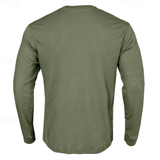 Hot OUKU Men's Waffle Shirt T Shirt Tee Top Long Sleeve Shirt Long Sleeve Crew Neck Spring & Fall Plain Fashion Designer Basic Vacation Street Going out Dark Grey Black White Top Tee for Men