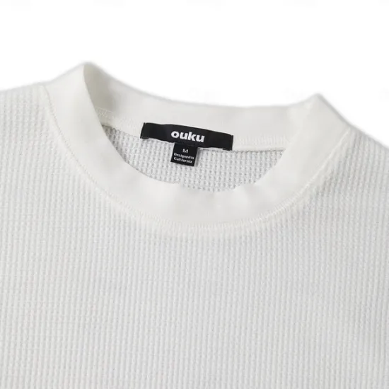 Clearance OUKU Men's Waffle Shirt T Shirt Tee Top Long Sleeve Shirt Long Sleeve Crew Neck Spring & Fall Plain Fashion Designer Basic Classic Style Vacation Street Going out Black White Gray Top Tee for Men