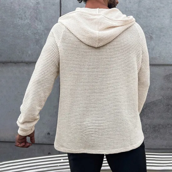 Best OUKU Men's Waffle Shirt T Shirt Henley Shirt Tee Top Long Sleeve Hooded Spring & Fall Plain Fashion Designer Basic Knitted Vacation Street Going out Green khaki Beige Top Tee for Men