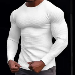 Outlet OUKU Men's Waffle Shirt T Shirt Tee Top Long Sleeve Shirt Long Sleeve Crew Neck Spring & Fall Plain Fashion Designer Basic Knitted Vacation Street Going out Dark Brown Dark Grey Black Top Tee for Men