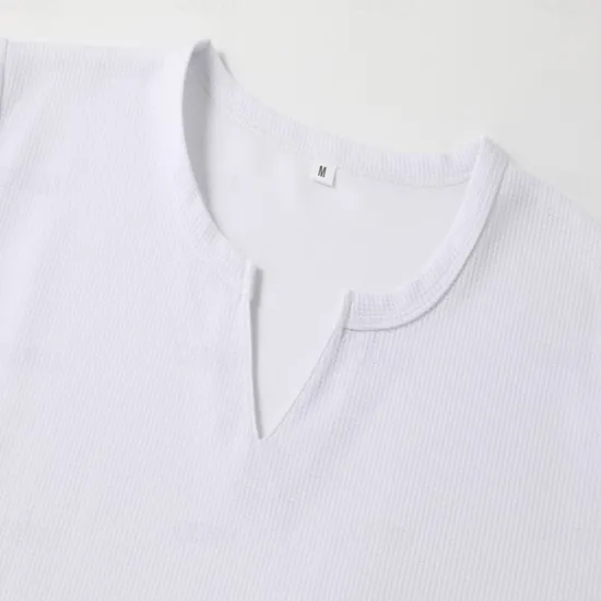 Online OUKU Men's Waffle Shirt T Shirt Tee Top Long Sleeve Shirt Long Sleeve V Neck Spring & Fall Plain Fashion Designer Basic Vacation Street Going out Black White Gray Top Tee for Men