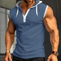 New OUKU Men's Waffle Shirt Tank Top Undershirt Sleeveless Shirt Sleeveless Hooded Summer Plain Fashion Designer Muscle Outdoor Going out Gym Black White Red Top Tee for Men
