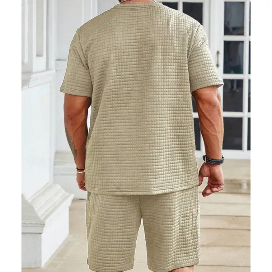 Discount OUKU Men's Waffle Shirt T-shirt Suits 2 Pieces Outfits Tee & Shorts Short Sleeve Crew Neck Summer Plain Fashion Casual 2 Piece Vacation Daily Wear Going out Black White khaki Top Tee for Men