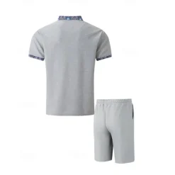 Online OUKU Men's Waffle Shirt T-shirt Suits 2 Pieces Outfits Tee & Shorts Short Sleeve Lapel Summer Plain Fashion Casual Patchwork 2 Piece Vacation Daily Wear Going out Black White Royal Blue Top Tee for Men