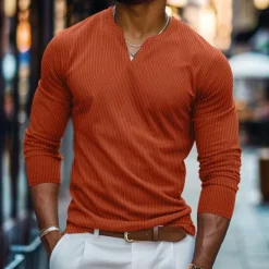 Clearance OUKU Men's Waffle Shirt V Neck Tee Tee Top Long Sleeve Shirt Long Sleeve V Neck Spring & Fall Solid Color Daily Casual Street Style V Neck Outdoor Street Causal Black White Orange Top Tee for Men