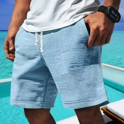 Discount OUKU Men's Waffle Shorts Shorts Summer Shorts Casual Shorts Pocket Elastic Waist Drawstring Plain Comfort Breathable Short Outdoor Vacation Sport Casual White Blue