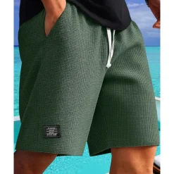 Outlet OUKU Men's Waffle Shorts Shorts Summer Shorts Casual Shorts Drawstring Pocket Elastic Waist Plain Comfort Breathable Short Outdoor Vacation Sport Casual Black White