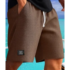 Outlet OUKU Men's Waffle Shorts Shorts Summer Shorts Casual Shorts Drawstring Pocket Elastic Waist Plain Comfort Breathable Short Outdoor Vacation Sport Casual Black White
