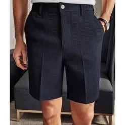 Hot OUKU Men's Waffle Shorts Summer Shorts Work Shorts Casual Shorts Buttons Pocket Plain Comfort Knee Length Formal Party Work Fashion Classic Style Black White Micro-elastic