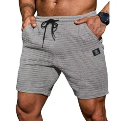 New OUKU Men's Waffle Shorts Sweat Shorts Shorts Summer Shorts Pocket Drawstring Elastic Waist Solid Color Comfort Breathable Knee Length Casual Daily Vacation Fashion Black Khaki Inelastic