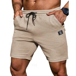 New OUKU Men's Waffle Shorts Sweat Shorts Shorts Summer Shorts Pocket Drawstring Elastic Waist Solid Color Comfort Breathable Knee Length Casual Daily Vacation Fashion Black Khaki Inelastic