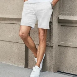 OUKU Men's Waffle Shorts Sweat Shorts Shorts Summer Shorts Beach Shorts Pocket Drawstring Elastic Waist Plain Comfort Breathable Short Outdoor Sports Classic Casual Black White