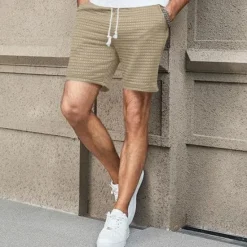 OUKU Men's Waffle Shorts Sweat Shorts Shorts Summer Shorts Beach Shorts Pocket Drawstring Elastic Waist Plain Comfort Breathable Short Outdoor Sports Classic Casual Black White
