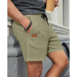 Online OUKU Men's Waffle Shorts Sweat Shorts Shorts Bermuda shorts Drawstring Elastic Waist Plain Comfort Breathable Short Outdoor Daily Running Sports Fashion Black White Micro-elastic