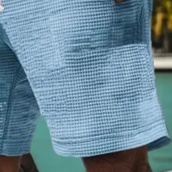 Online OUKU Men's Waffle Shorts Sweat Shorts Shorts Bermuda shorts Beach Shorts Elastic Waist Drawstring Plain Comfort Sports Knee Length Outdoor Daily Vacation Classic Style White Blue Micro-elastic