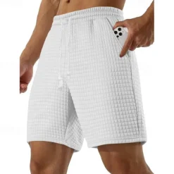Sale OUKU Men's Waffle Shorts Sweat Shorts Bermuda shorts Pocket Drawstring Elastic Waist Plain Comfort Sports Short Outdoor Yoga Daily Casual Athleisure Black White Micro-elastic