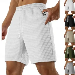 Sale OUKU Men's Waffle Shorts Sweat Shorts Bermuda shorts Pocket Drawstring Elastic Waist Plain Comfort Sports Short Outdoor Yoga Daily Casual Athleisure Black White Micro-elastic
